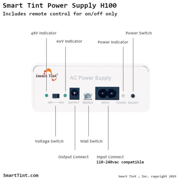 Smart Tint® Power Supply H100 with Remote Control/Wall Switch/up to 180 sq feet - Image 2